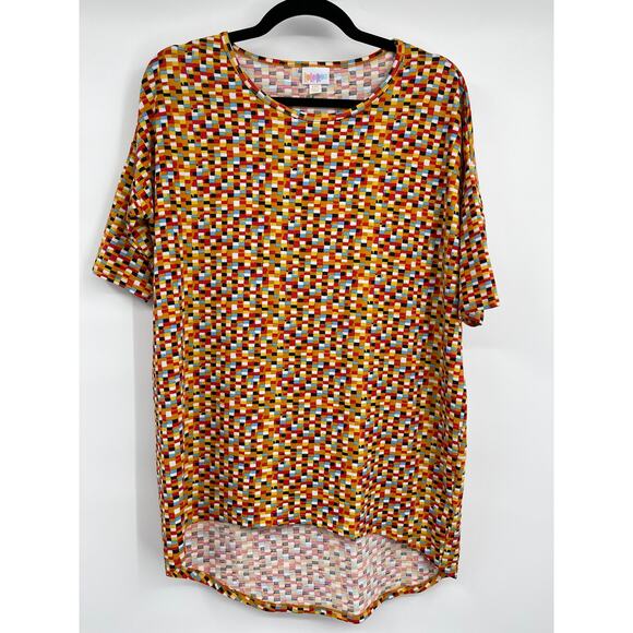 LuLaRoe Womens Orange Irma Geometric Print Tunic Top Shirt Short Sleeve Size XXS - Picture 1 of 9